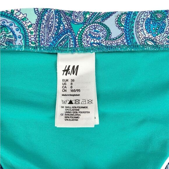 H&M Turquoise Blue Paisley Bikini Bottoms Size 8 - Picture 3 of 3